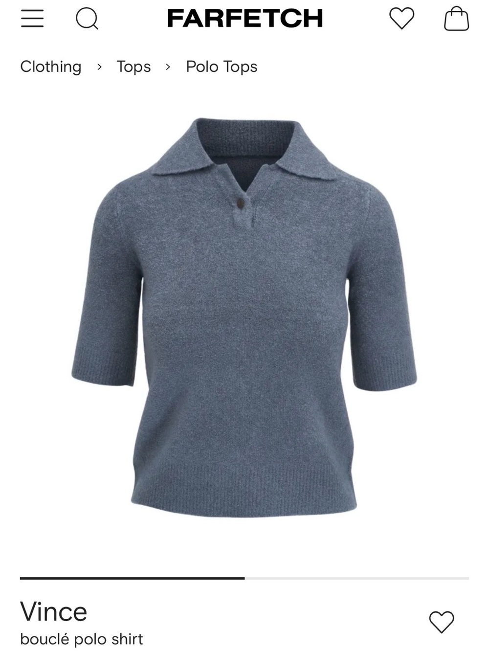 Vince Slate Blue Bouclé V-Neck Polo Sweater